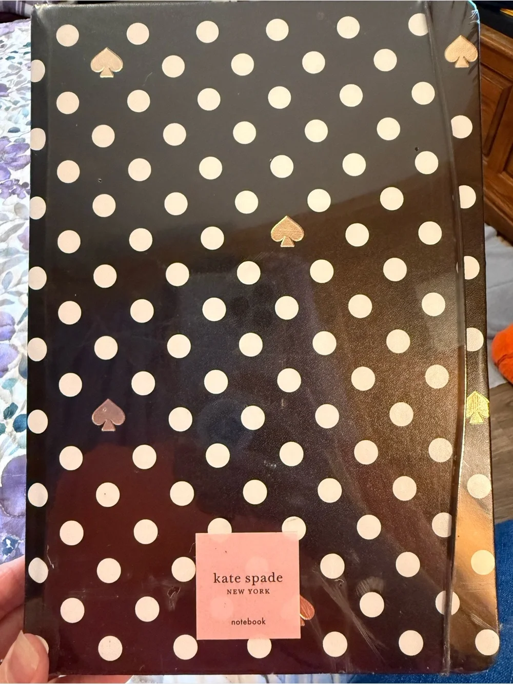 kate spade Black & White Polka Dot Notebook with Gold Spade